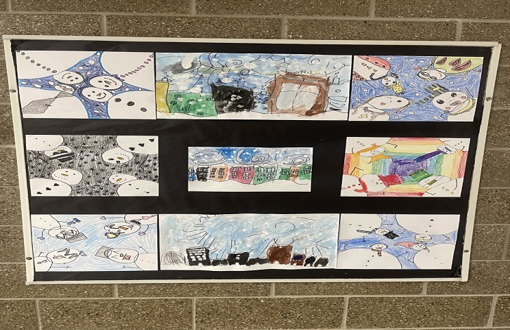 Display of 3rd grade snowman art