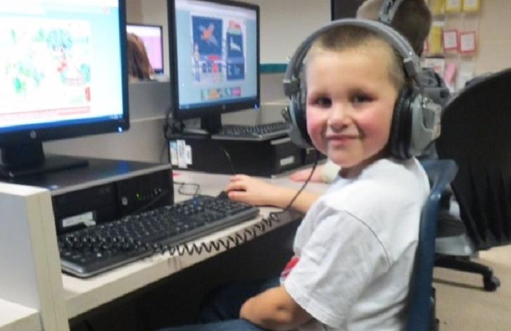 student working on computer